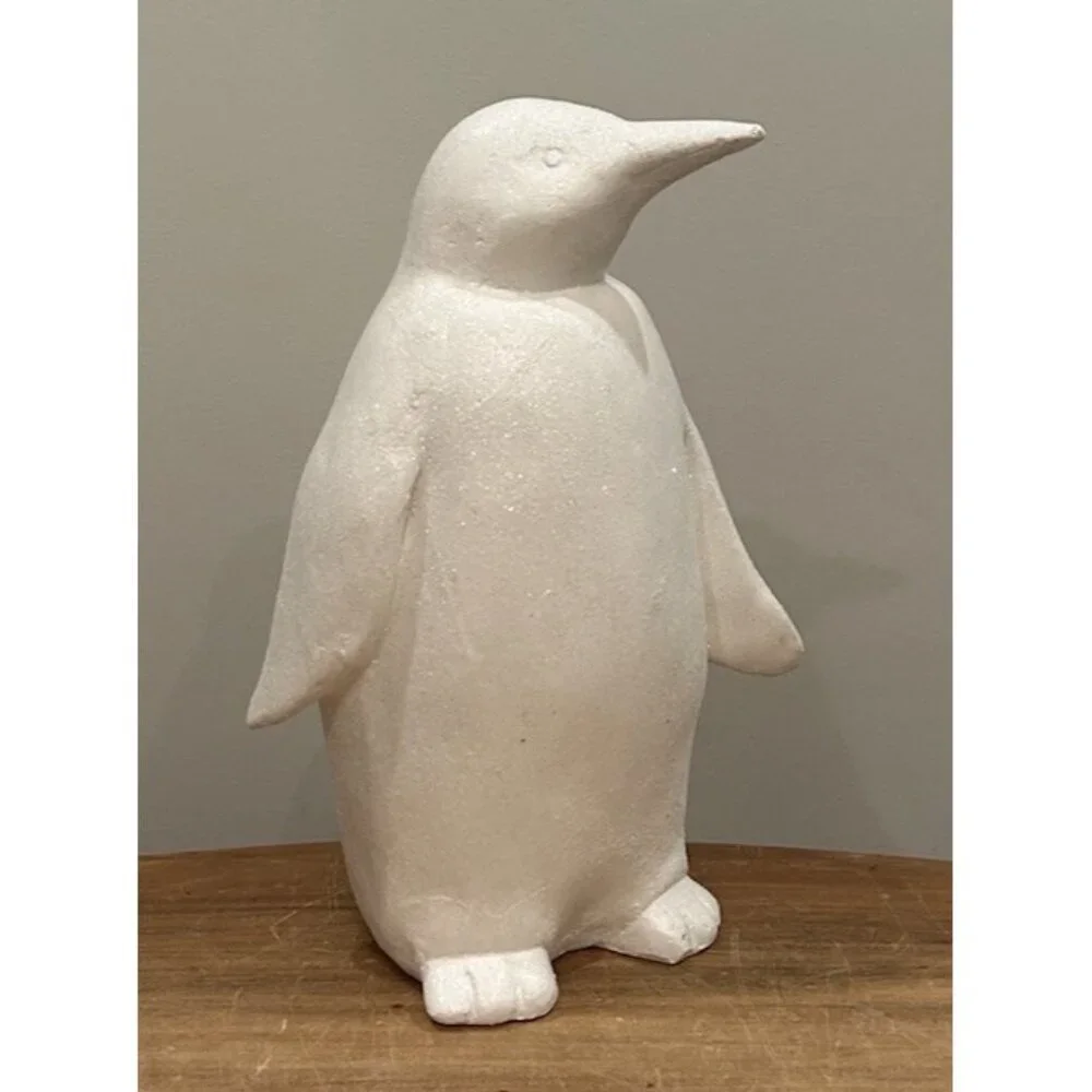 Holiday Decor White Penguin Resin Statue Figure Glittery 15” Contemporary Prop